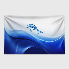 Флаг-баннер с принтом Дельфин , 100% полиэстер | размер 67 х 109 см, плотность ткани — 95 г/м2; по краям флага есть четыре люверса для крепления | дельфин | море | рыбка