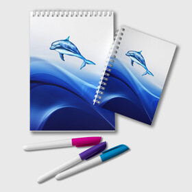 Блокнот с принтом Дельфин , 100% бумага | 48 листов, плотность листов — 60 г/м2, плотность картонной обложки — 250 г/м2. Листы скреплены удобной пружинной спиралью. Цвет линий — светло-серый
 | дельфин | море | рыбка
