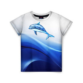 Детская футболка 3D с принтом Дельфин , 100% гипоаллергенный полиэфир | прямой крой, круглый вырез горловины, длина до линии бедер, чуть спущенное плечо, ткань немного тянется | дельфин | море | рыбка
