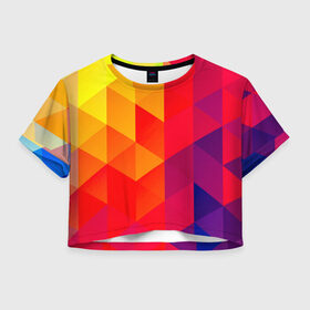 Женская футболка 3D укороченная с принтом Trianse , 100% полиэстер | круглая горловина, длина футболки до линии талии, рукава с отворотами | new | красный | прикольные | ромб | текстуры | треугольник