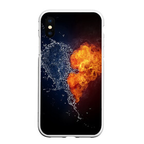 Чехол для iPhone XS Max матовый с принтом Water and flames heart , Силикон | Область печати: задняя сторона чехла, без боковых панелей | Тематика изображения на принте: вода | огонь огонь и вода | пар | прикольное | разное | сердце