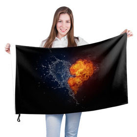 Флаг 3D с принтом Water and flames heart , 100% полиэстер | плотность ткани — 95 г/м2, размер — 67 х 109 см. Принт наносится с одной стороны | вода | огонь огонь и вода | пар | прикольное | разное | сердце