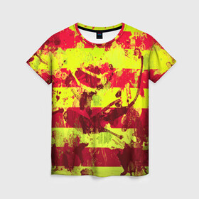 Женская футболка 3D с принтом Полосы(гранж) , 100% полиэфир ( синтетическое хлопкоподобное полотно) | прямой крой, круглый вырез горловины, длина до линии бедер | арт | гранж | краска | полосы | прикольные | радуга | цветные