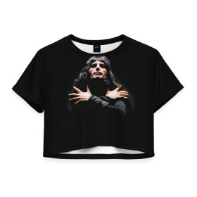 Женская футболка 3D укороченная с принтом Фредди Меркьюри , 100% полиэстер | круглая горловина, длина футболки до линии талии, рукава с отворотами | freddie mercury | queen. | автор песен | британский | вокалист | певец | рок группа | фредди меркьюри