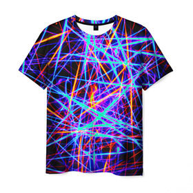 Мужская футболка 3D с принтом Лучи , 100% полиэфир | прямой крой, круглый вырез горловины, длина до линии бедер | лазер | лучи | плетение | прикольные | свет | текстуры | яркие