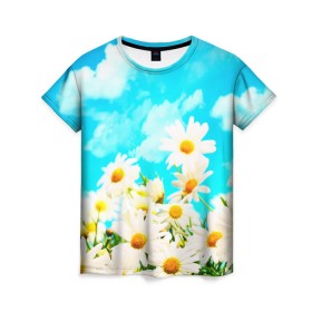 Женская футболка 3D с принтом Ромашки , 100% полиэфир ( синтетическое хлопкоподобное полотно) | прямой крой, круглый вырез горловины, длина до линии бедер | весна | лето