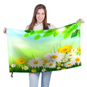 Флаг 3D с принтом Полевая ромашка , 100% полиэстер | плотность ткани — 95 г/м2, размер — 67 х 109 см. Принт наносится с одной стороны | Тематика изображения на принте: лето | цветы