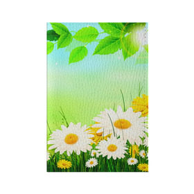 Обложка для паспорта матовая кожа с принтом Полевая ромашка , натуральная матовая кожа | размер 19,3 х 13,7 см; прозрачные пластиковые крепления | Тематика изображения на принте: лето | цветы
