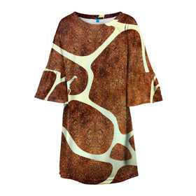Детское платье 3D с принтом Жирафик , 100% полиэстер | прямой силуэт, чуть расширенный к низу. Круглая горловина, на рукавах — воланы | Тематика изображения на принте: жираф | жирафик | текстуры