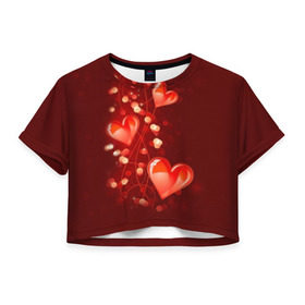 Женская футболка 3D укороченная с принтом Сердца , 100% полиэстер | круглая горловина, длина футболки до линии талии, рукава с отворотами | love is | девушкам | любовь | сердца