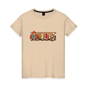 Женская футболка хлопок с принтом One Piece - logo Ace , 100% хлопок | прямой крой, круглый вырез горловины, длина до линии бедер, слегка спущенное плечо | ван пис | лого | луффи | мугивара | пираты | эйс