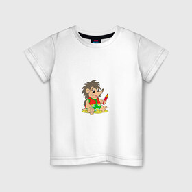Детская футболка хлопок с принтом Учимся рисовать с ёжиком , 100% хлопок | круглый вырез горловины, полуприлегающий силуэт, длина до линии бедер | 
