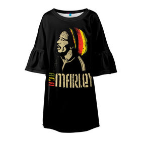 Детское платье 3D с принтом Bob Marley , 100% полиэстер | прямой силуэт, чуть расширенный к низу. Круглая горловина, на рукавах — воланы | Тематика изображения на принте: bob marley | боб марли | музыка | регги | ямайка