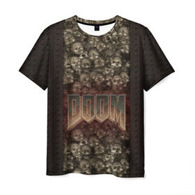 Мужская футболка 3D с принтом Doom classik 2 , 100% полиэфир | прямой крой, круглый вырез горловины, длина до линии бедер | заклепки | метал | череп