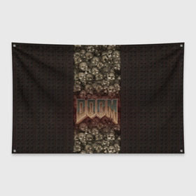 Флаг-баннер с принтом Doom classik 2 , 100% полиэстер | размер 67 х 109 см, плотность ткани — 95 г/м2; по краям флага есть четыре люверса для крепления | заклепки | метал | череп