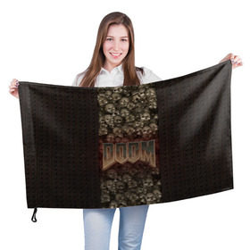 Флаг 3D с принтом Doom classik 2 , 100% полиэстер | плотность ткани — 95 г/м2, размер — 67 х 109 см. Принт наносится с одной стороны | заклепки | метал | череп