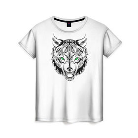 Женская футболка 3D с принтом Татуировка волка , 100% полиэфир ( синтетическое хлопкоподобное полотно) | прямой крой, круглый вырез горловины, длина до линии бедер | голова волка | животное тотема | тату волка