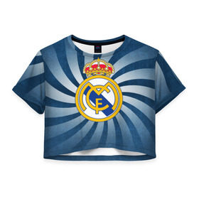 Женская футболка 3D укороченная с принтом Реал Мадрид , 100% полиэстер | круглая горловина, длина футболки до линии талии, рукава с отворотами | real madrid | реал мадрид | футбол