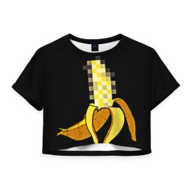 Женская футболка 3D укороченная с принтом Банан 18+ , 100% полиэстер | круглая горловина, длина футболки до линии талии, рукава с отворотами | Тематика изображения на принте: банан | большой банан | ххх