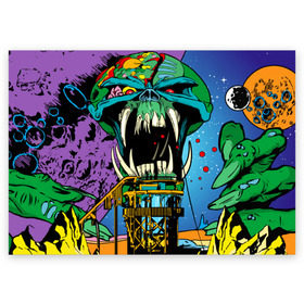 Поздравительная открытка с принтом Alien , 100% бумага | плотность бумаги 280 г/м2, матовая, на обратной стороне линовка и место для марки
 | iron maiden | rock | рок | череп
