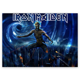 Поздравительная открытка с принтом Iron Maiden , 100% бумага | плотность бумаги 280 г/м2, матовая, на обратной стороне линовка и место для марки
 | iron maiden | rock | рок | череп