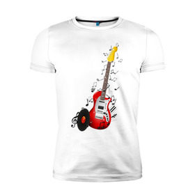 Мужская футболка премиум с принтом Бас-гитара , 92% хлопок, 8% лайкра | приталенный силуэт, круглый вырез ворота, длина до линии бедра, короткий рукав | Тематика изображения на принте: musik | transe | гитара | мелодия | музыка | ноты | транс