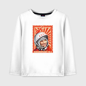 Детский лонгслив хлопок с принтом Гагарин , 100% хлопок | круглый вырез горловины, полуприлегающий силуэт, длина до линии бедер | gagarin | гагарин | космонавт | космос | ракета | ссср