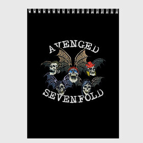 Скетчбук с принтом Avenged Sevenfold , 100% бумага
 | 48 листов, плотность листов — 100 г/м2, плотность картонной обложки — 250 г/м2. Листы скреплены сверху удобной пружинной спиралью | avenged sevenfold