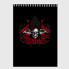 Скетчбук с принтом Avenged Sevenfold , 100% бумага
 | 48 листов, плотность листов — 100 г/м2, плотность картонной обложки — 250 г/м2. Листы скреплены сверху удобной пружинной спиралью | avenged sevenfold