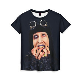 Женская футболка 3D с принтом Mаrilyn Manson , 100% полиэфир ( синтетическое хлопкоподобное полотно) | прямой крой, круглый вырез горловины, длина до линии бедер | mаrilyn manson