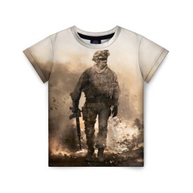 Детская футболка 3D с принтом Call of Duty , 100% гипоаллергенный полиэфир | прямой крой, круглый вырез горловины, длина до линии бедер, чуть спущенное плечо, ткань немного тянется | Тематика изображения на принте: call of duty | cod | modern | mw2 | warfare