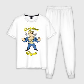 Мужская пижама хлопок с принтом Fallout golden gym , 100% хлопок | брюки и футболка прямого кроя, без карманов, на брюках мягкая резинка на поясе и по низу штанин
 | Тематика изображения на принте: 