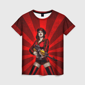 Женская футболка 3D с принтом Red alert , 100% полиэфир ( синтетическое хлопкоподобное полотно) | прямой крой, круглый вырез горловины, длина до линии бедер | девушка | оружие | снайпер | ссср