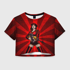 Женская футболка 3D укороченная с принтом Red alert , 100% полиэстер | круглая горловина, длина футболки до линии талии, рукава с отворотами | Тематика изображения на принте: девушка | оружие | снайпер | ссср