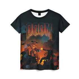 Женская футболка 3D с принтом Doom 2 , 100% полиэфир ( синтетическое хлопкоподобное полотно) | прямой крой, круглый вырез горловины, длина до линии бедер | минотавр