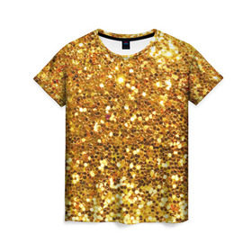 Женская футболка 3D с принтом Золотое мерцание , 100% полиэфир ( синтетическое хлопкоподобное полотно) | прямой крой, круглый вырез горловины, длина до линии бедер | Тематика изображения на принте: зеркала | золотая россыпь | золото | золотое | мерцание | свет | яркий