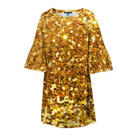 Детское платье 3D с принтом Золотое мерцание , 100% полиэстер | прямой силуэт, чуть расширенный к низу. Круглая горловина, на рукавах — воланы | зеркала | золотая россыпь | золото | золотое | мерцание | свет | яркий