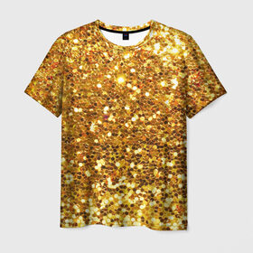 Мужская футболка 3D с принтом Золотое мерцание , 100% полиэфир | прямой крой, круглый вырез горловины, длина до линии бедер | Тематика изображения на принте: зеркала | золотая россыпь | золото | золотое | мерцание | свет | яркий