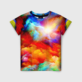 Детская футболка 3D с принтом Солнце , 100% гипоаллергенный полиэфир | прямой крой, круглый вырез горловины, длина до линии бедер, чуть спущенное плечо, ткань немного тянется | краски | небо | облака | разноцветные | солнце | цветные | яркие