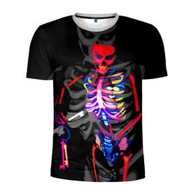 Мужская футболка 3D спортивная с принтом Скелет , 100% полиэстер с улучшенными характеристиками | приталенный силуэт, круглая горловина, широкие плечи, сужается к линии бедра | bodyart | faceart | helloween | аквагрим | боди арт | бодиарт | замок | ключ | неоновый | свет | сердце | скелет | фейсарт | хэллоуин | череп