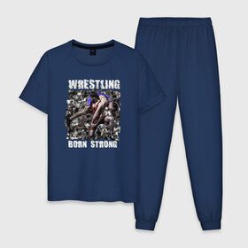 Мужская пижама хлопок с принтом Wrestling 3 , 100% хлопок | брюки и футболка прямого кроя, без карманов, на брюках мягкая резинка на поясе и по низу штанин
 | рестлинг