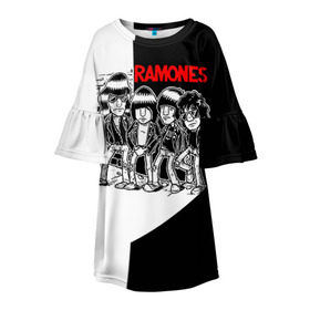 Детское платье 3D с принтом Ramones 1 , 100% полиэстер | прямой силуэт, чуть расширенный к низу. Круглая горловина, на рукавах — воланы | Тематика изображения на принте: joey ramone | punk | джоуи рамон | панк | рамонез | рамонес