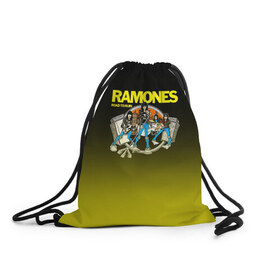 Рюкзак-мешок 3D с принтом Ramones 6 , 100% полиэстер | плотность ткани — 200 г/м2, размер — 35 х 45 см; лямки — толстые шнурки, застежка на шнуровке, без карманов и подкладки | Тематика изображения на принте: 