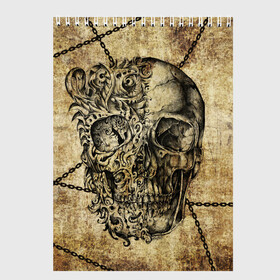 Скетчбук с принтом Skull & Chains , 100% бумага
 | 48 листов, плотность листов — 100 г/м2, плотность картонной обложки — 250 г/м2. Листы скреплены сверху удобной пружинной спиралью | красивый | крутой | рисунок | узор | цепи | череп