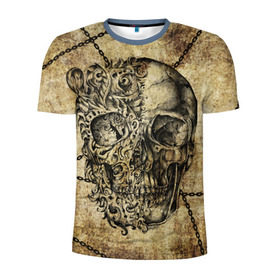 Мужская футболка 3D спортивная с принтом Skull & Chains , 100% полиэстер с улучшенными характеристиками | приталенный силуэт, круглая горловина, широкие плечи, сужается к линии бедра | красивый | крутой | рисунок | узор | цепи | череп