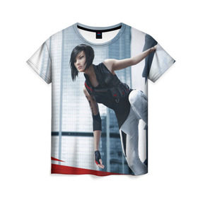 Женская футболка 3D с принтом Mirror`s Edge , 100% полиэфир ( синтетическое хлопкоподобное полотно) | прямой крой, круглый вырез горловины, длина до линии бедер | faith | mirrors edge | parkour | зеркальная грань | паркур | фейт
