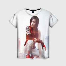 Женская футболка 3D с принтом Зеркальная грань , 100% полиэфир ( синтетическое хлопкоподобное полотно) | прямой крой, круглый вырез горловины, длина до линии бедер | faith | mirrors edge | parkour | зеркальная грань | паркур | фейт
