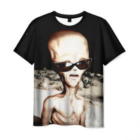 Мужская футболка 3D с принтом Пришелец , 100% полиэфир | прямой крой, круглый вырез горловины, длина до линии бедер | инопланетянин | космос | очки | пришелец