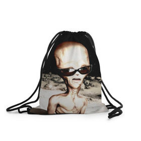 Рюкзак-мешок 3D с принтом Пришелец , 100% полиэстер | плотность ткани — 200 г/м2, размер — 35 х 45 см; лямки — толстые шнурки, застежка на шнуровке, без карманов и подкладки | Тематика изображения на принте: инопланетянин | космос | очки | пришелец