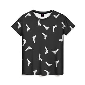 Женская футболка 3D с принтом Пистолеты , 100% полиэфир ( синтетическое хлопкоподобное полотно) | прямой крой, круглый вырез горловины, длина до линии бедер | автоматы | мода | оружие | пистолеты | пушки